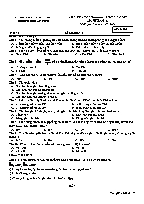 Đề kiểm tra 45 phút môn Toán Lớp 6 - Mã đề 102 - Năm học 2016-2017 - Trường THCS An Ninh